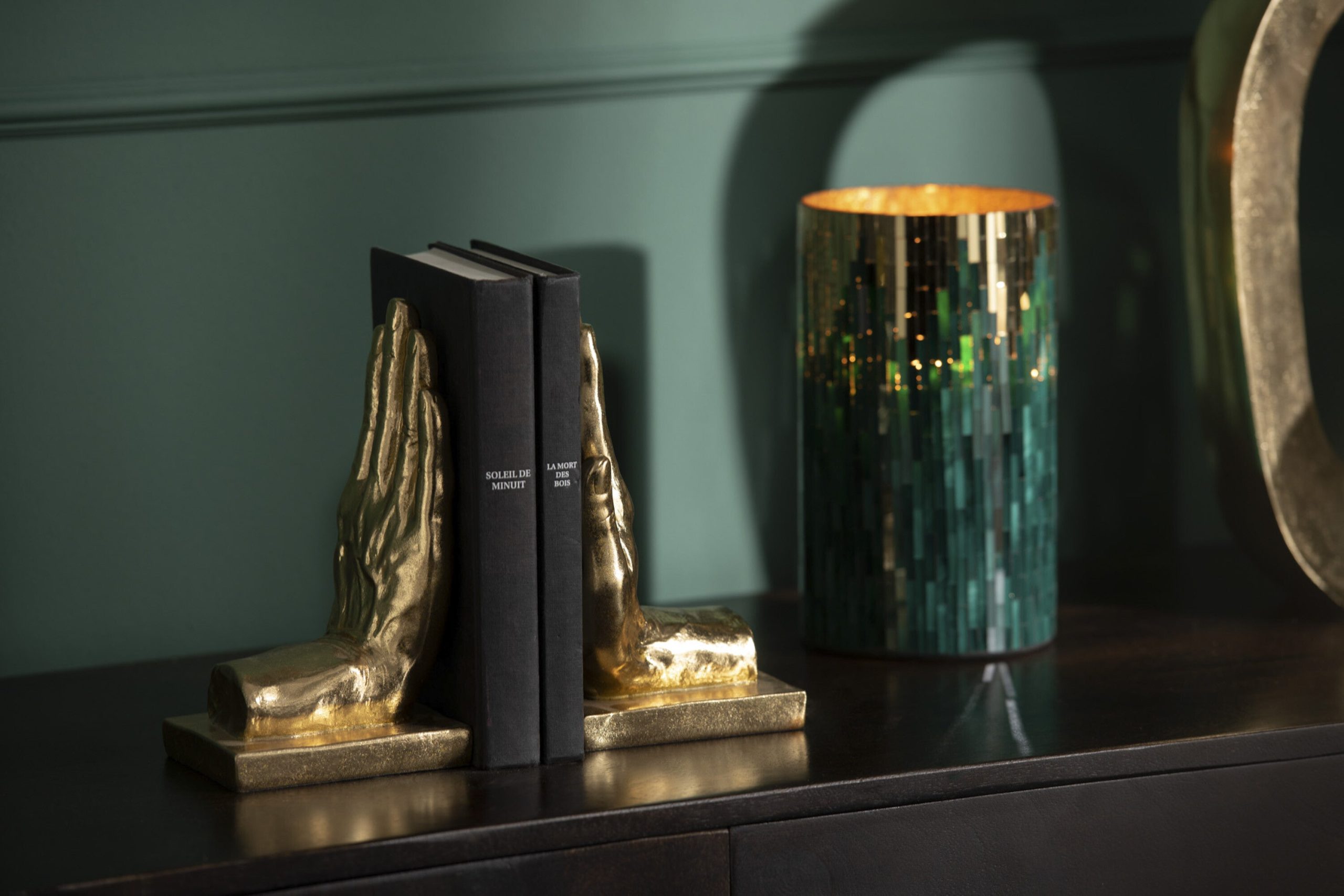J-Line boekensteun Handen - polyresin - goud - 2 stuks