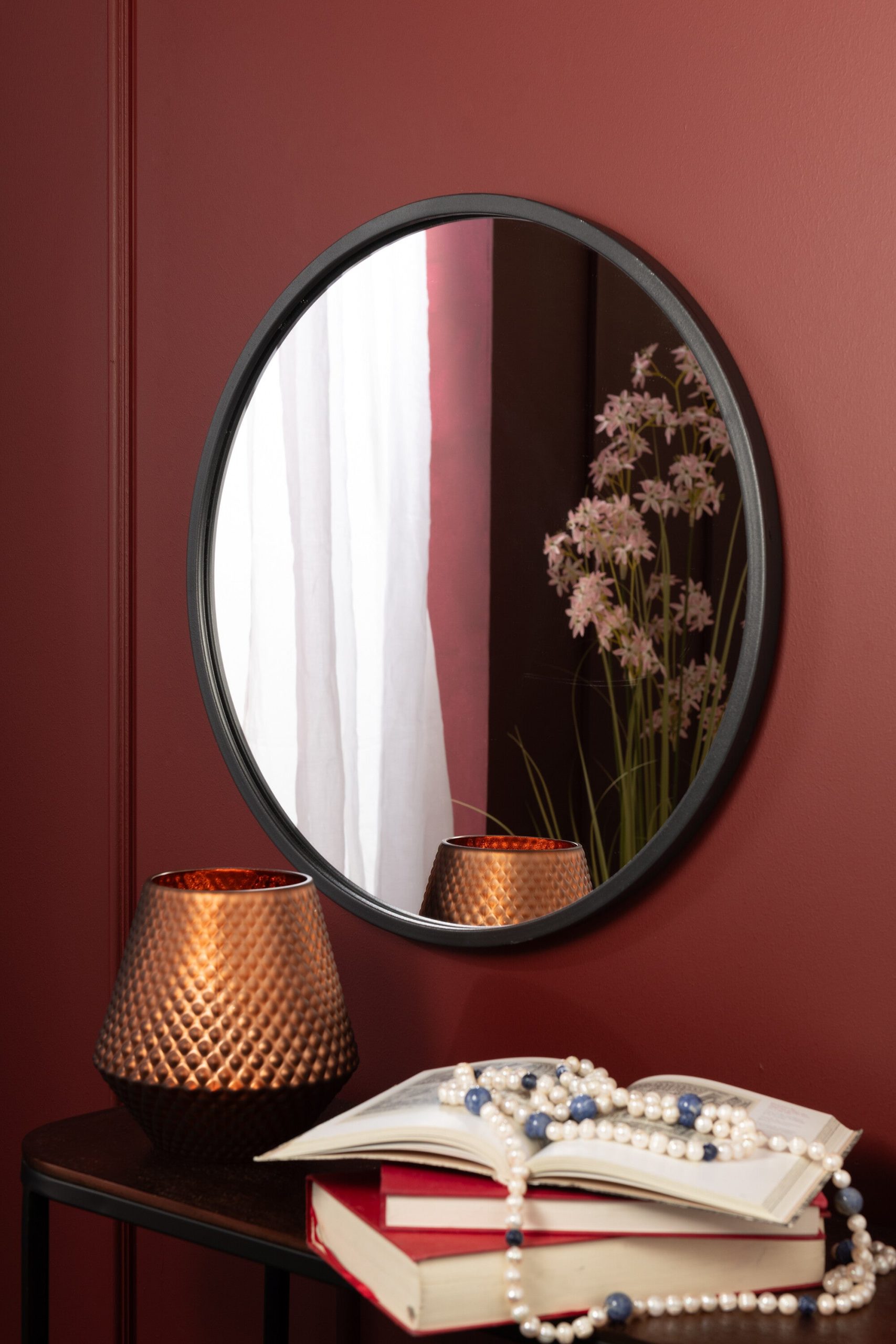 J-Line spiegel Rond - metaal - zwart - medium - Ø 50 cm