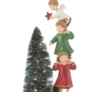 J-Line decoratie Engelen Boom – polyresin – mix – LED lichtjes