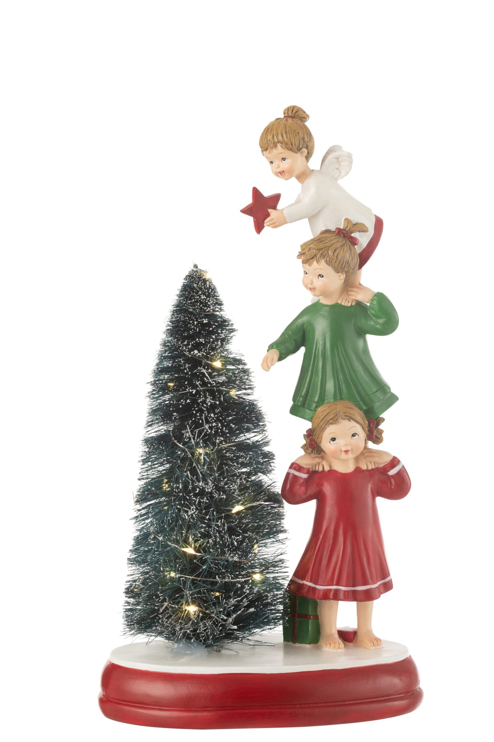 J-Line decoratie Engelen Boom - polyresin - mix - LED lichtjes