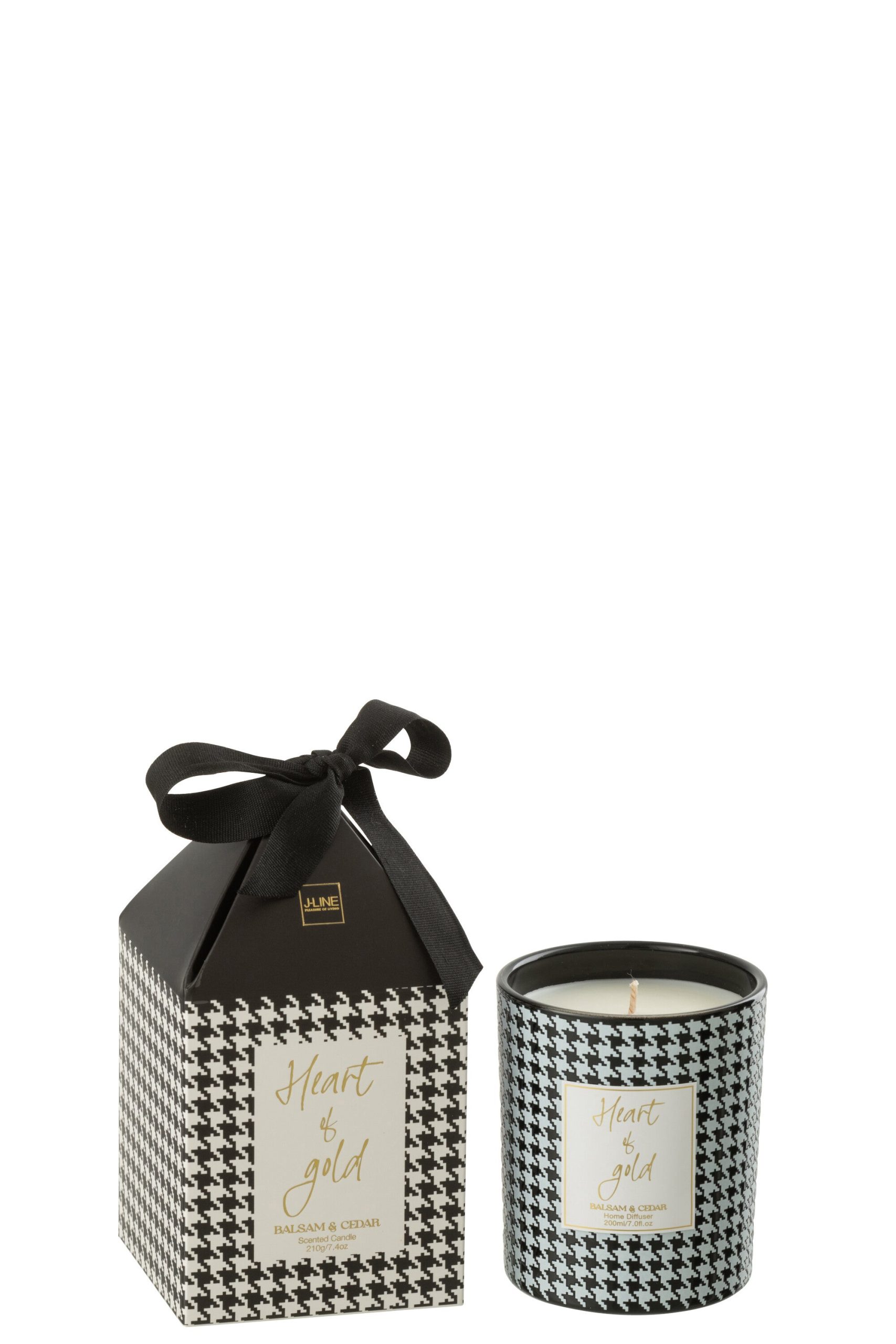 J-Line geurkaars Heart - glas - wit/zwart - small