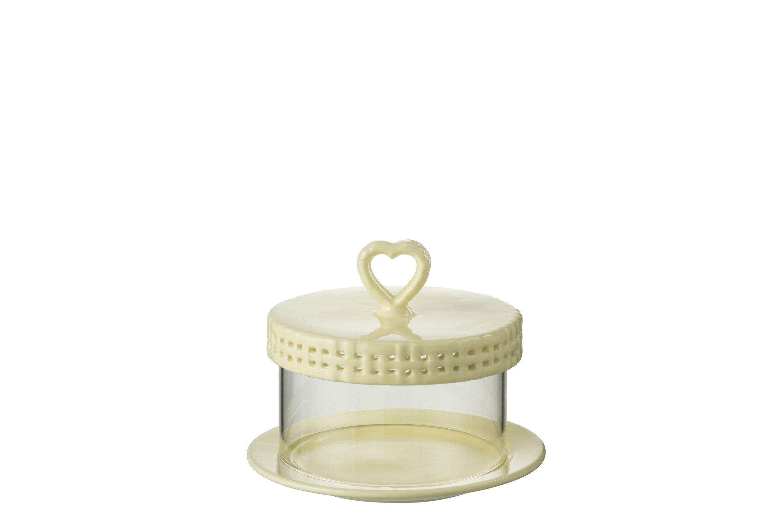J-Line bord Cake onder glas - taartplateau - keramiek - geel - small