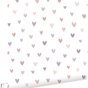 ESTAhome behang hartjes terracotta en lila paars – 53 cm x 10.05 m – 1 ESTAhome behang hartjes terracotta en lila paars – 53 cm x 10.05 m – 1