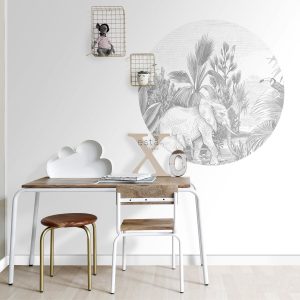ESTAhome zelfklevende behangcirkel jungle-motief grijs – Ø 70 cm – 159