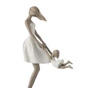 J-Line decoratie Moeder Spelend Met Dochter – polyresin – wit/taupe