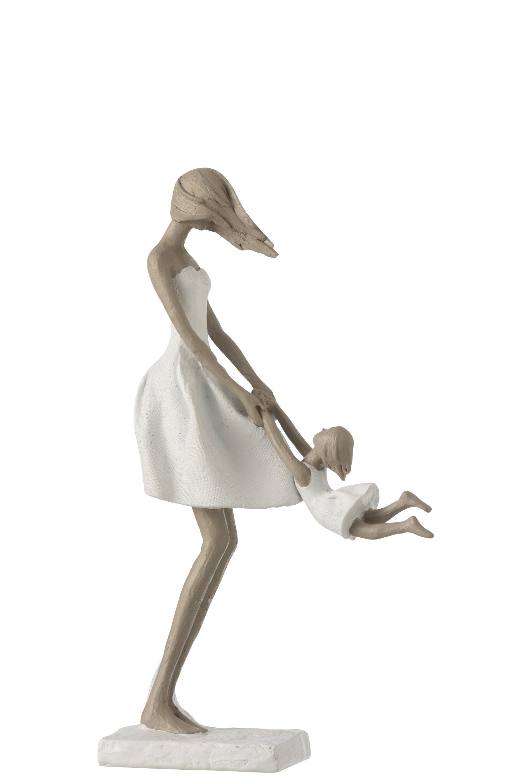 J-Line decoratie Moeder Spelend Met Dochter - polyresin - wit/taupe