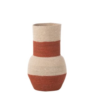 J-Line vaas Strepen – zeegras – naturel/terracotta – 52 cm hoog
