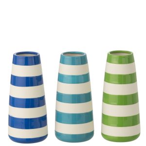 J-Line vaas Gestreept – porselein – groen/blauw – large – set van 3 J-Line vaas Gestreept – porselein – groen/blauw – large – set van 3