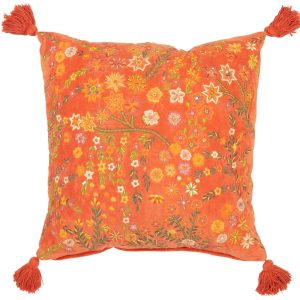 J-Line kussen Vierkant Bloemen + Kwastjes – fluweel – oranje J-Line kussen Vierkant Bloemen + Kwastjes – fluweel – oranje