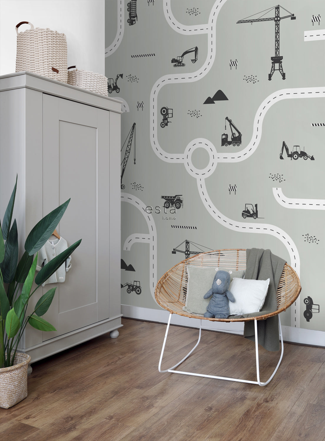 ESTAhome fotobehang voertuigen vergrijsd mintgroen - 200 x 279 cm - 15