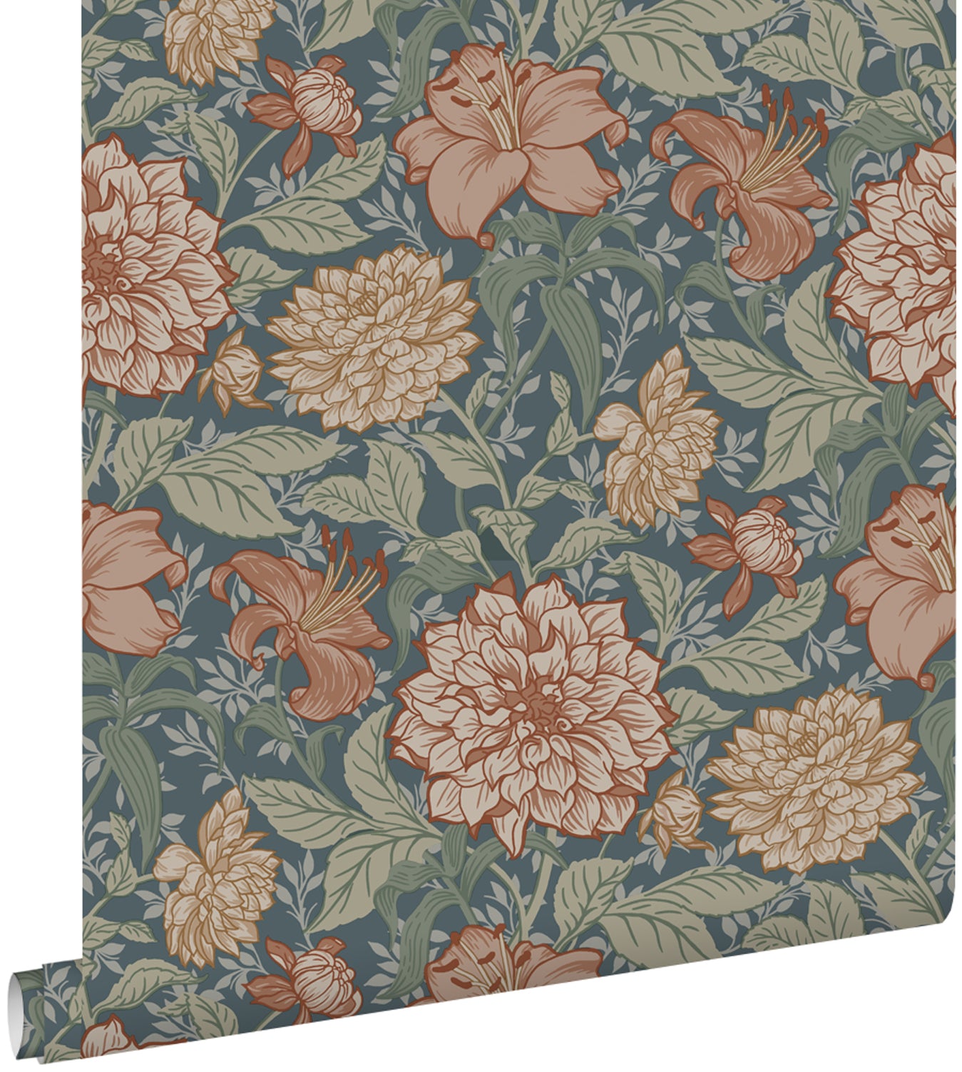 ESTAhome behang vintage bloemen vergrijsd blauw - 53 cm x 10.05 m - 13