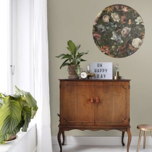 ESTAhome zelfklevende behangcirkel bloemen vergrijsd olijfgroen – Ø 70 ESTAhome zelfklevende behangcirkel bloemen vergrijsd olijfgroen – Ø 70