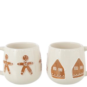 J-Line mok Cookie – keramiek – bruin/wit – 2 stuks J-Line mok Cookie – keramiek – bruin/wit – 2 stuks
