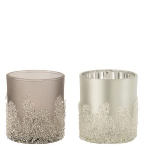 J-Line theelichthouder Suiker Frosted – glas – grijs/zilver – small – J-Line theelichthouder Suiker Frosted – glas – grijs/zilver – small –