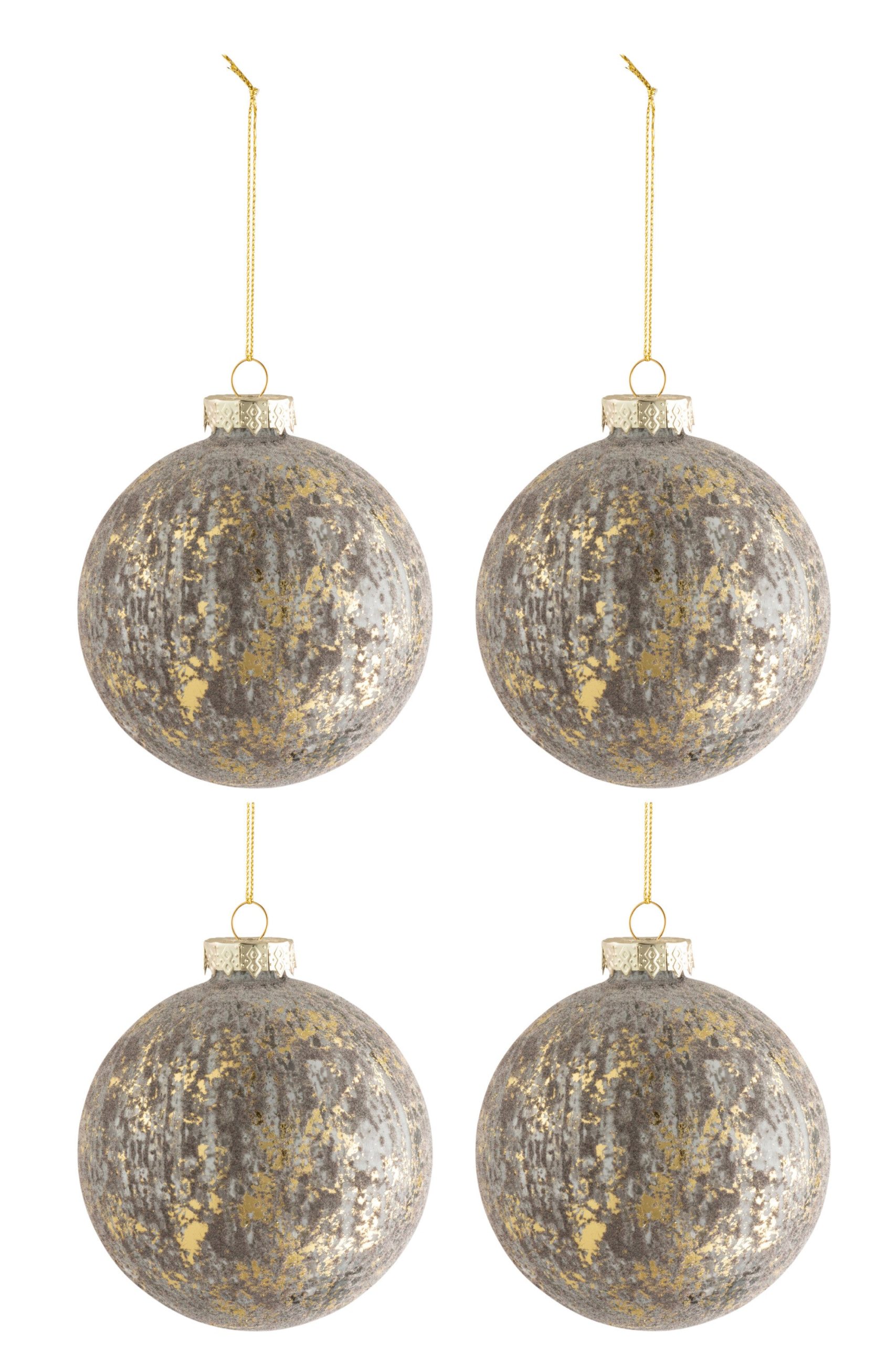 J-Line kerstbal - fluweel/glas - antiek grijs/goud - medium - doos van