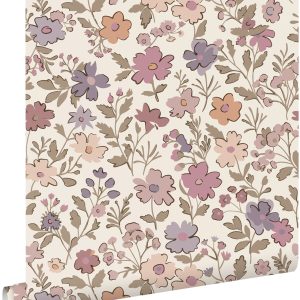 ESTAhome behang bloemetjes paars, roze en wit – 53 cm x 10.05 m – 1313