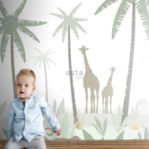 ESTAhome fotobehang jungle dieren groen, grijs en bruin – 200 x 279 cm ESTAhome fotobehang jungle dieren groen, grijs en bruin – 200 x 279 cm