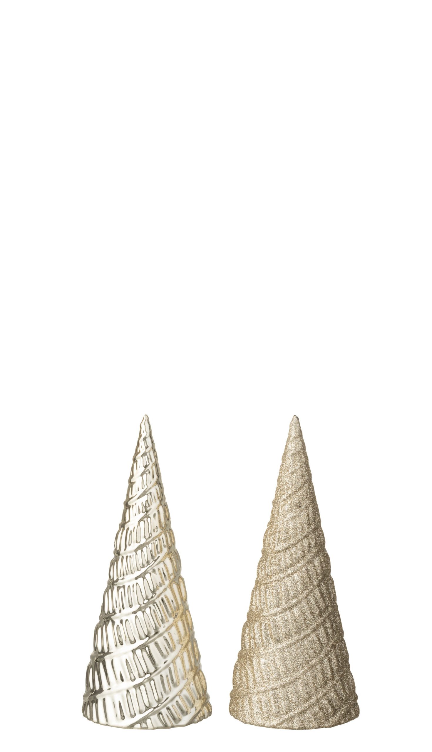 J-Line decoratie kerstbom - kunststof - lichtbeige - 2 stuks