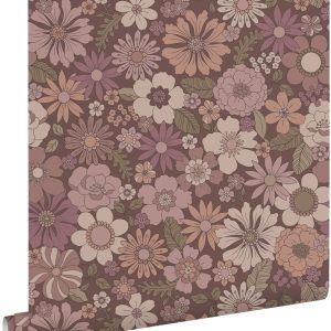 ESTAhome behang retro bloemen oudroze en aubergine paars – 53 cm x 10. ESTAhome behang retro bloemen oudroze en aubergine paars – 53 cm x 10.