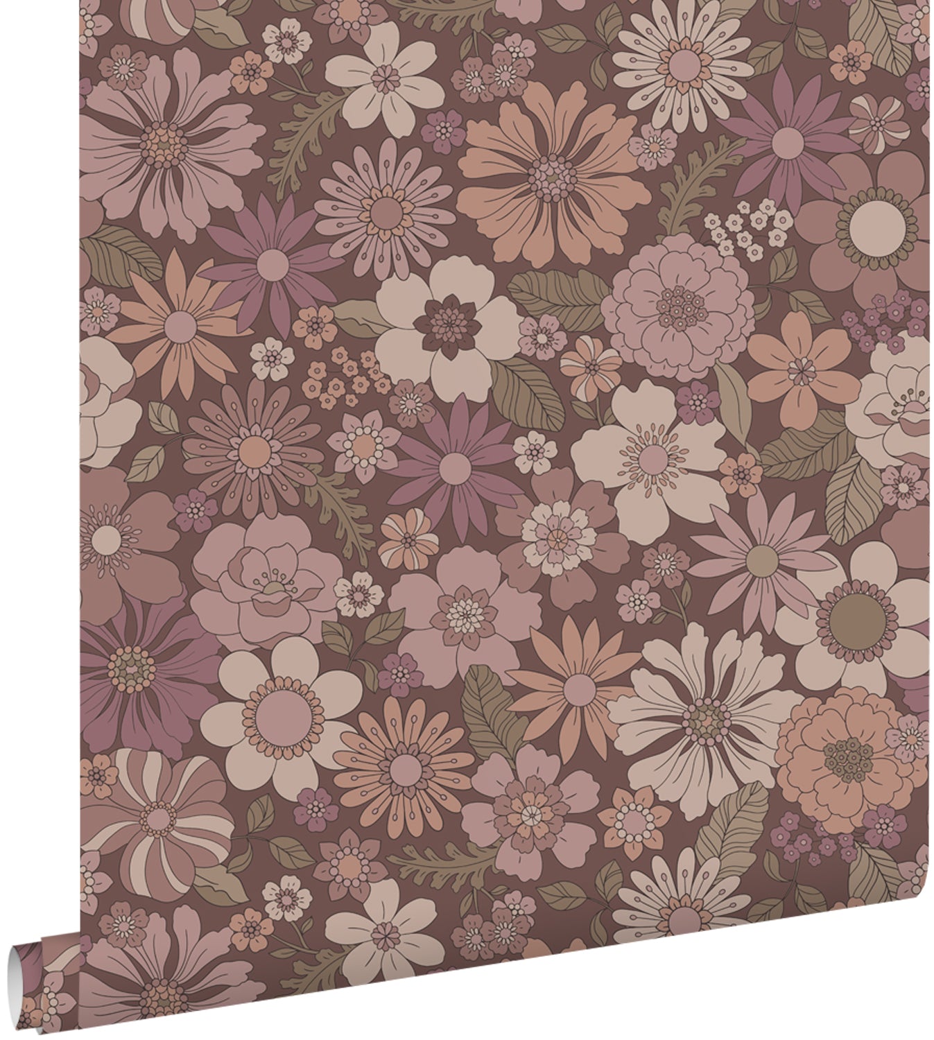 ESTAhome behang retro bloemen oudroze en aubergine paars - 53 cm x 10.