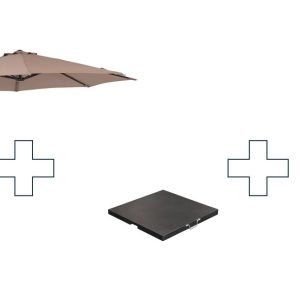 Zweefparasol Hawaii S – met voet en hoes -Taupe – 300 cm Zweefparasol Hawaii S – met voet en hoes -Taupe – 300 cm