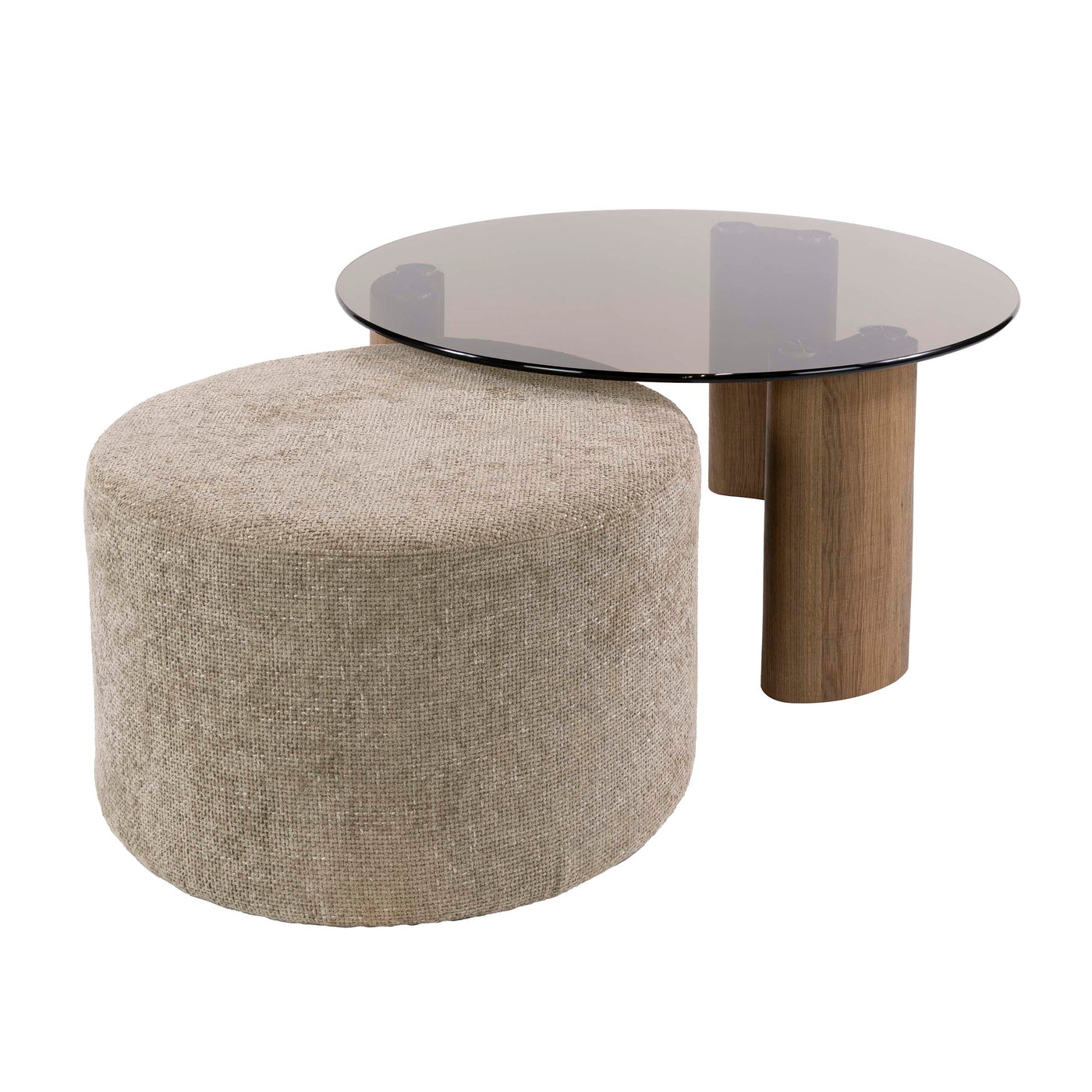 Giga Living Salontafel Tinto - Rond Brons Glas - Incl. Poef - Set van