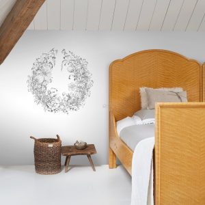 ESTAhome zelfklevende behangcirkel bloemtekeningen zwart wit – Ø 70 cm ESTAhome zelfklevende behangcirkel bloemtekeningen zwart wit – Ø 70 cm