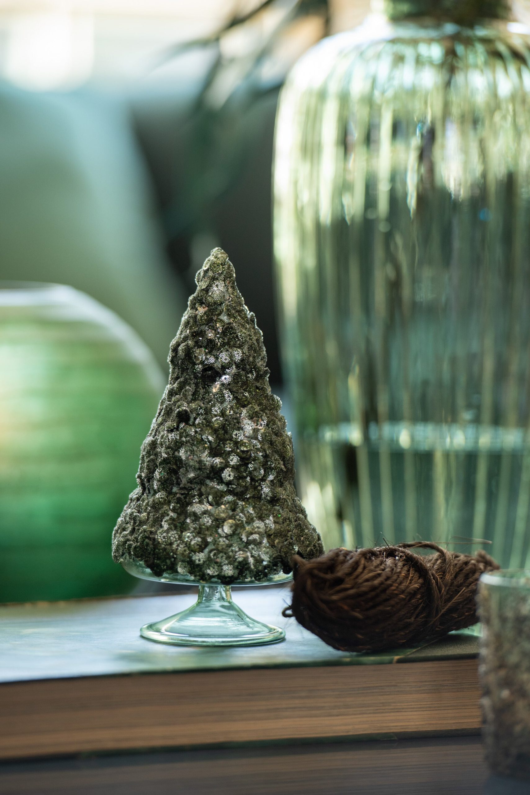 J-Line decoratie Kerstboom Paillettensuiker - glas - donkergroen - med