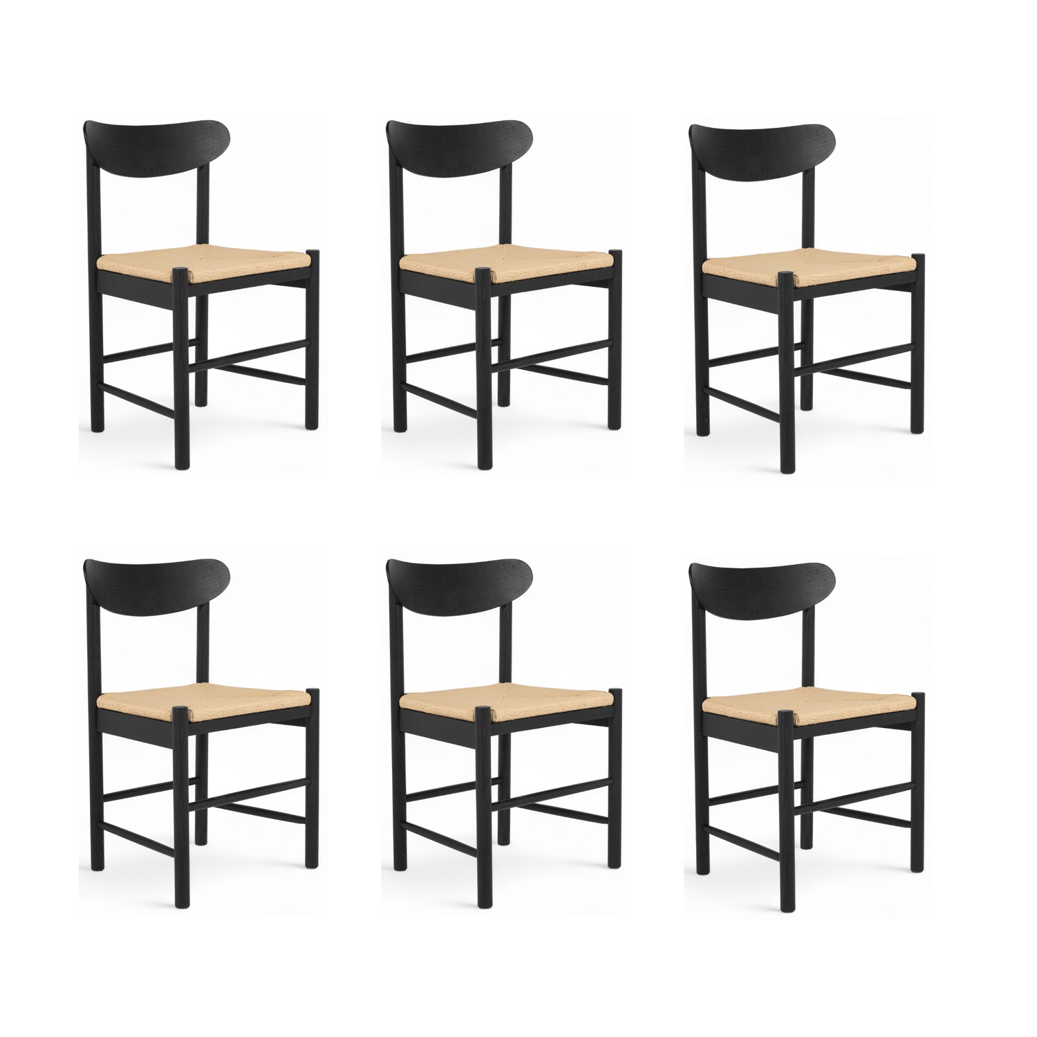 Furnhouse eetkamerstoel Malou - Zwart - Papiergaren - Set van 6