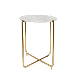 Housecraft Living Timpa Bijzettafel Marmer Rond 44×44 cm Wit/ Goud