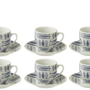 J-Line kop + schoteltje Vis – keramiek – donkerblauw – doos van 6