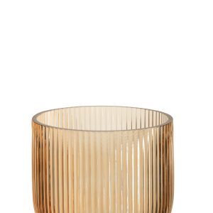 J-Line vaas Gestreept – glas – caramel – large – Ø 15.3 cm