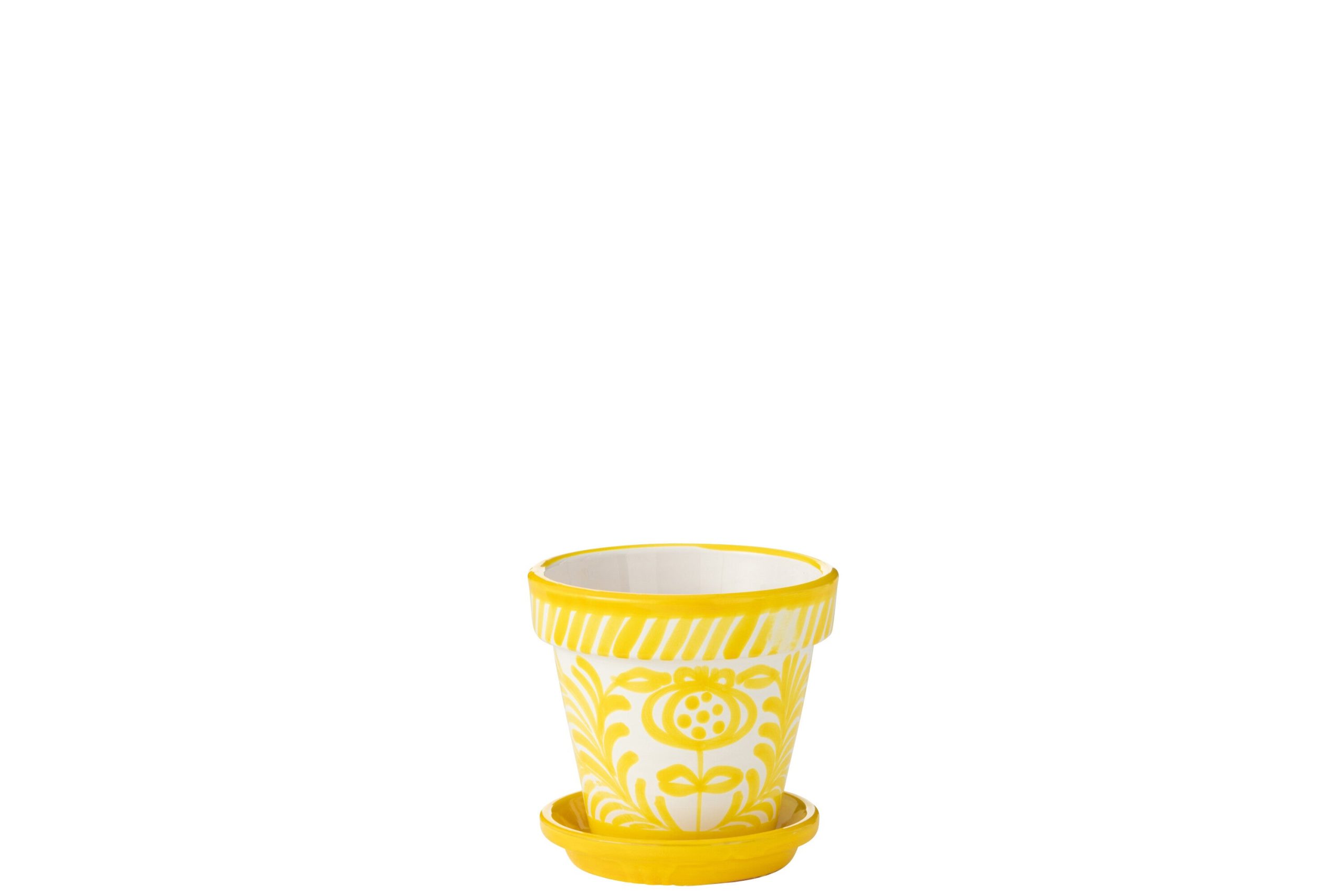 J-Line bloempot Granada Handmade + Painted - keramiek - geel - small -