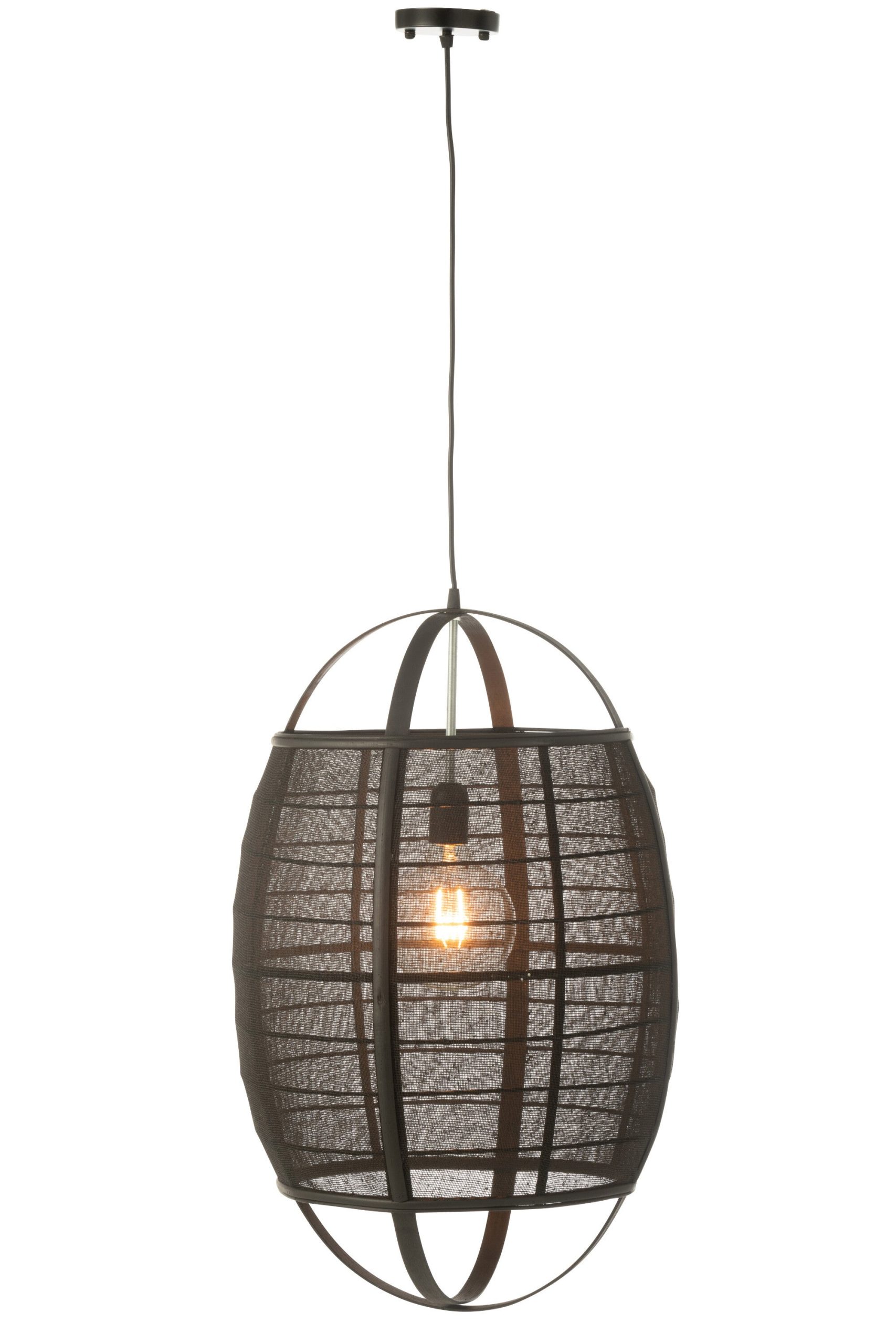 J-Line hanglamp Ion - linnen/bamboe - zwart - large