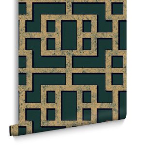 Graham & Brown Vliesbehang – Rendo Green & Copper – 10mx52cm