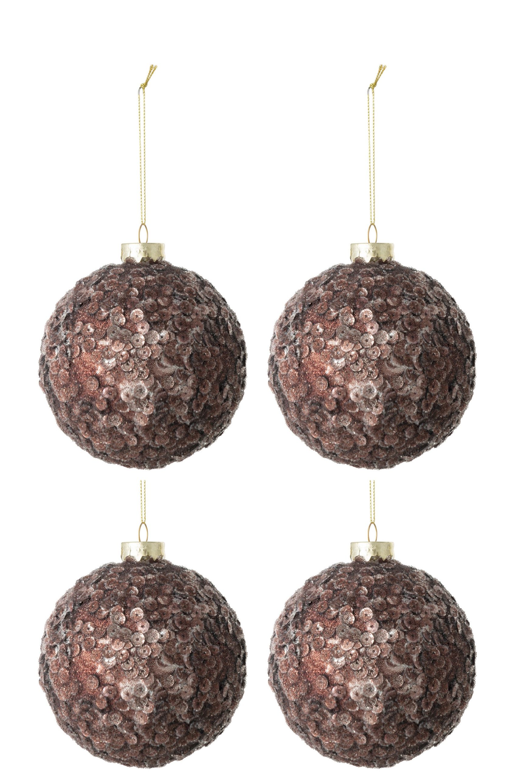 J-Line kerstbal Paillettensuiker - glas - donkerbruin - medium - doos