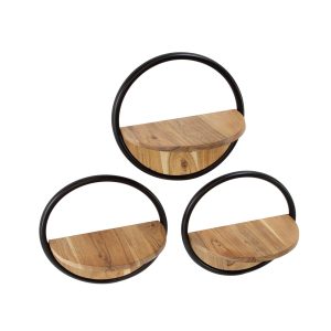 Giga Living Wandschap Round – Bruin Hout – Set van 3 Giga Living Wandschap Round – Bruin Hout – Set van 3