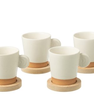 J-Line koffietas Met Oor + Bamboubasis – keramiek – wit/naturel – doos J-Line koffietas Met Oor + Bamboubasis – keramiek – wit/naturel – doos
