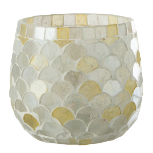 J-Line windlicht Mozaiek – glas – wit/lichtgeel – small – 3 stuks J-Line windlicht Mozaiek – glas – wit/lichtgeel – small – 3 stuks