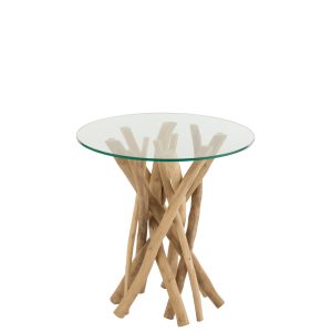 J-Line bijzettafel Takken Teak – hout/glas – naturel