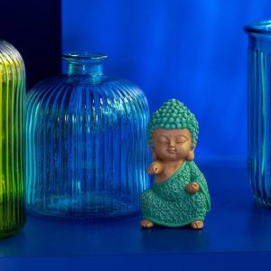 J-Line figuur Monnik Vechten – polyresin – azuur – 2 stuks