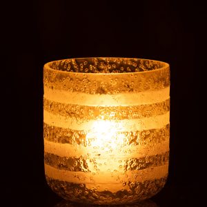 J-Line windlicht Strepen – glas – geel/wit – large J-Line windlicht Strepen – glas – geel/wit – large