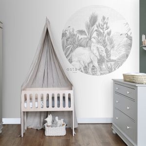 ESTAhome zelfklevende behangcirkel jungle-motief grijs – Ø 140 cm – 15
