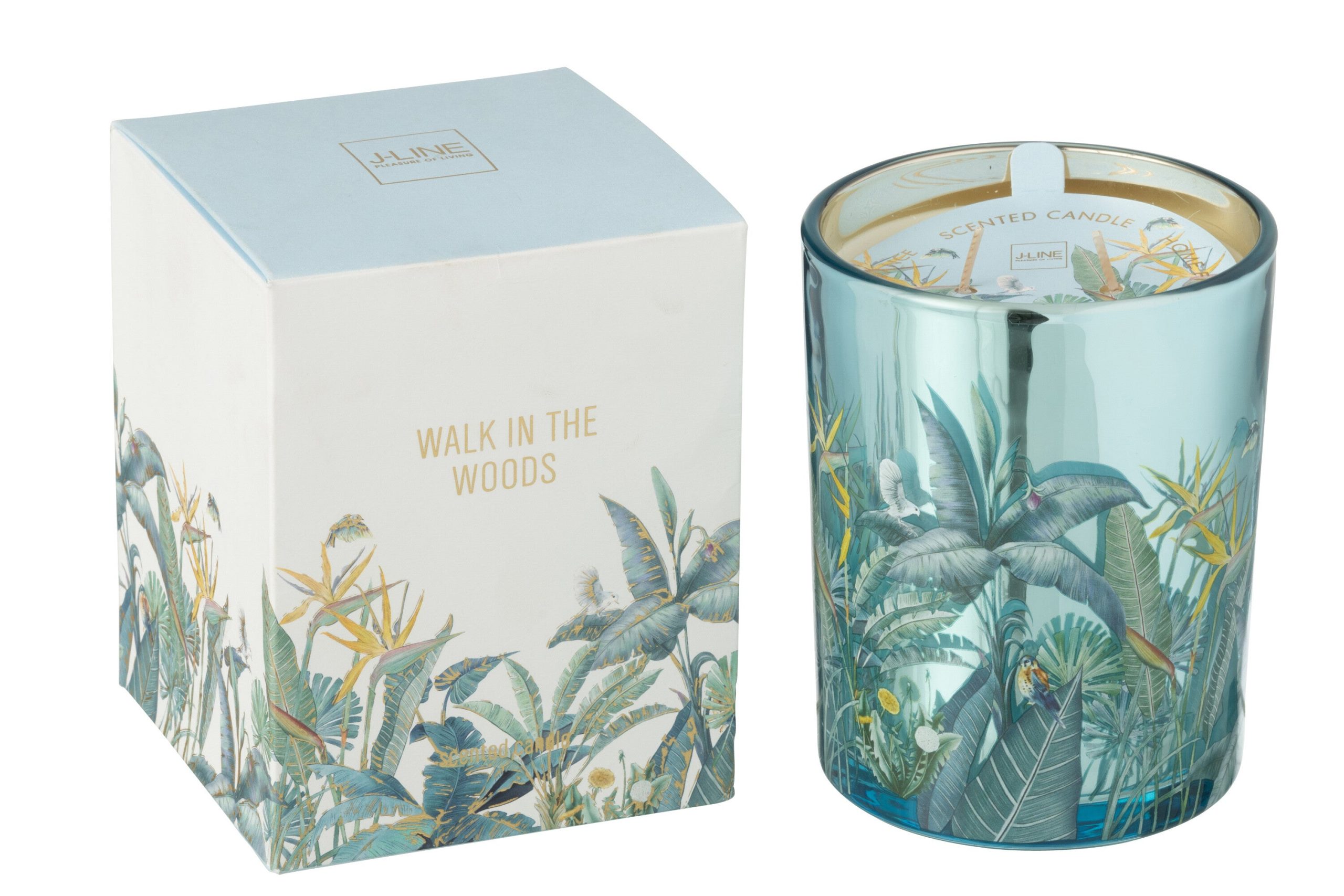 J-Line geurkaars Walk In The Woods - Woody Blush - glas - blauw - larg