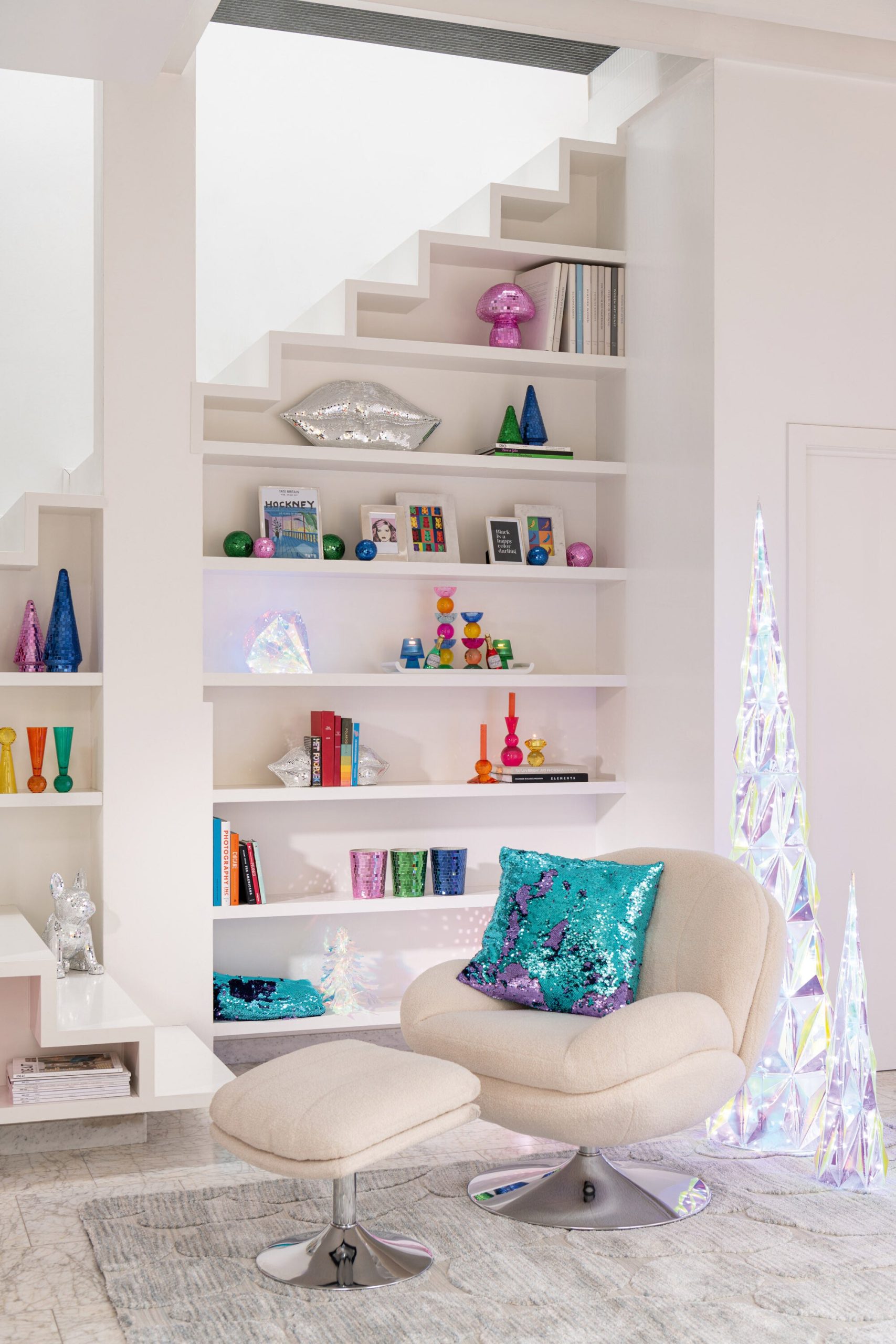 J-Line zetel Relax + Voetbank - metaal/multiplex - creme/zilver
