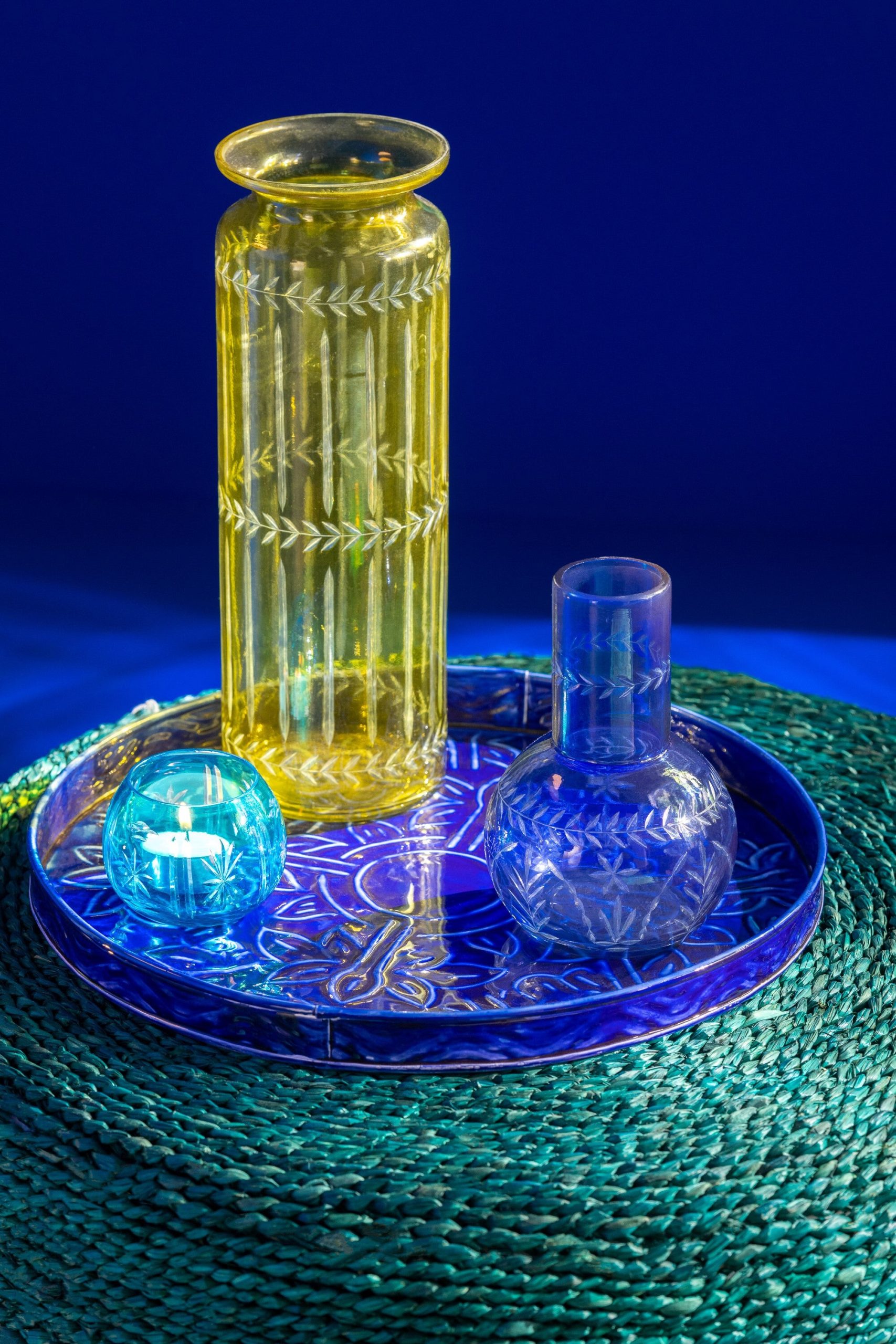 J-Line vaas Tarifa - glas - mix - 3 stuks - 30 cm hoog
