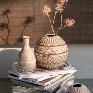 J-Line vaas Gekerfd – porselein – beige – 18.5 cm hoog