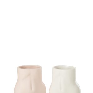 J-Line bloempot Lichaam Dolomiet – keramiek – roze – 2 stuks – 16.5 cm