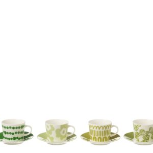 J-Line kop + schoteltje – keramiek – groen – small – doos van 4 stuks