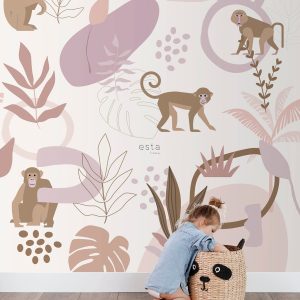 ESTAhome fotobehang jungle apen oudroze en lila paars – 200 x 279 cm – ESTAhome fotobehang jungle apen oudroze en lila paars – 200 x 279 cm –